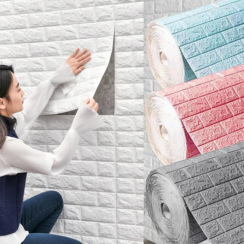 10Pcs 3D Faux Brick Wall Stickers - Waterproof Home Decor