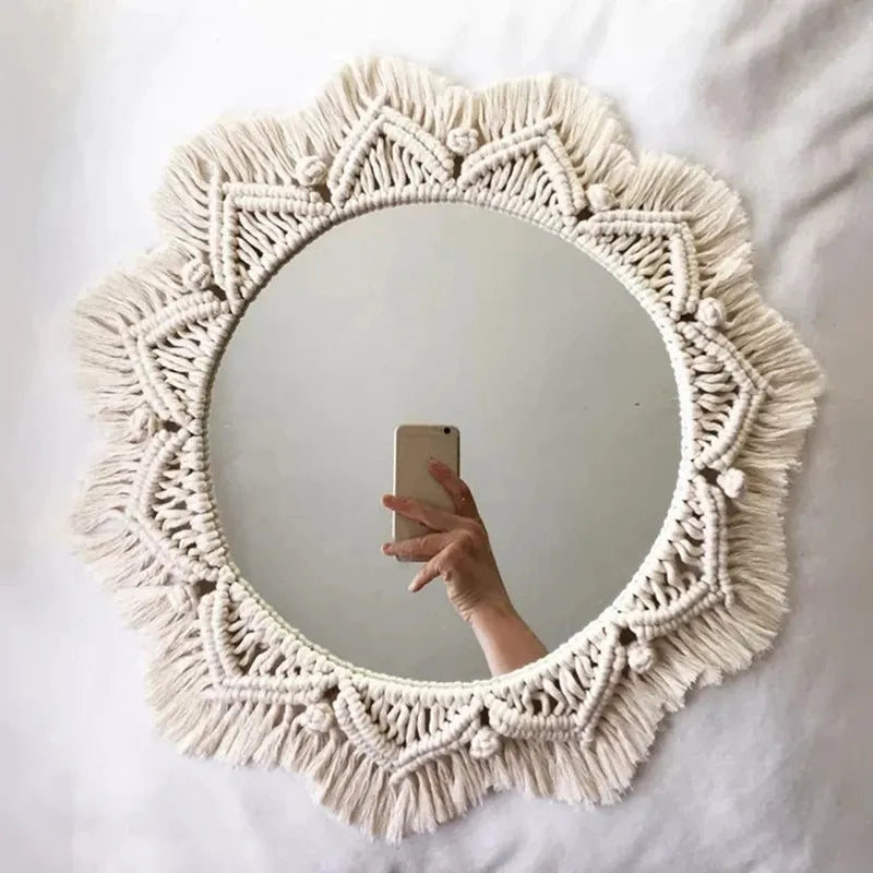 Boho Macrame Round Mirror for Aesthetic Decor