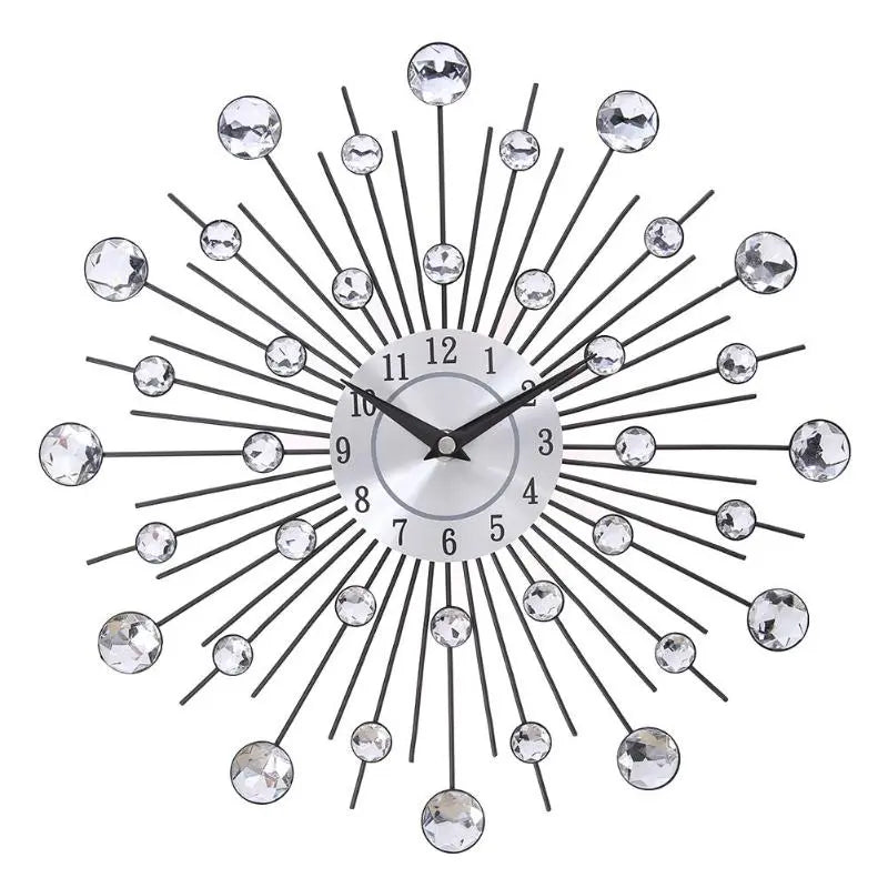 Large Silver Sunburst Wall Clock with Crystal Beads