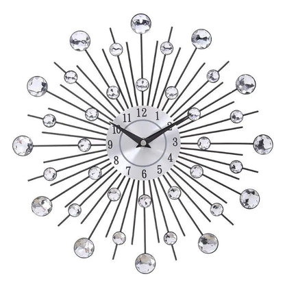 Large Silver Sunburst Wall Clock with Crystal Beads