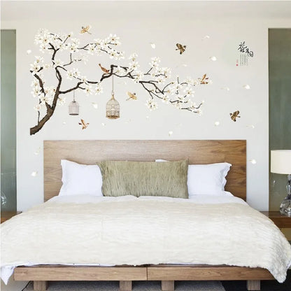 Large Tree Wall Stickers with Birds and Flowers