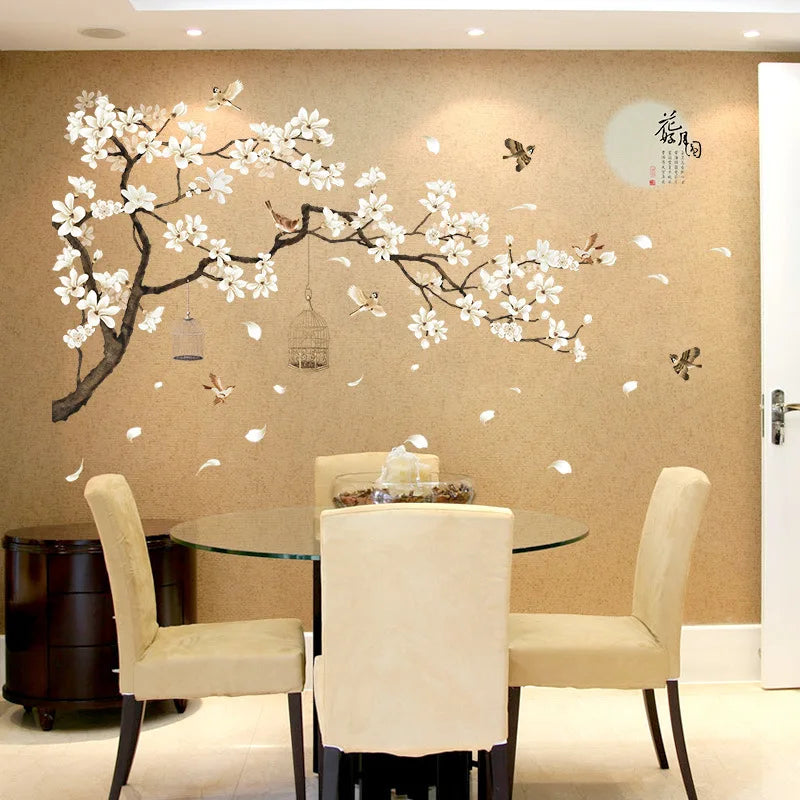 Large Tree Wall Stickers with Birds and Flowers