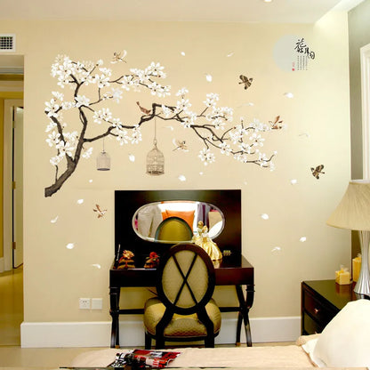 Large Tree Wall Stickers with Birds and Flowers