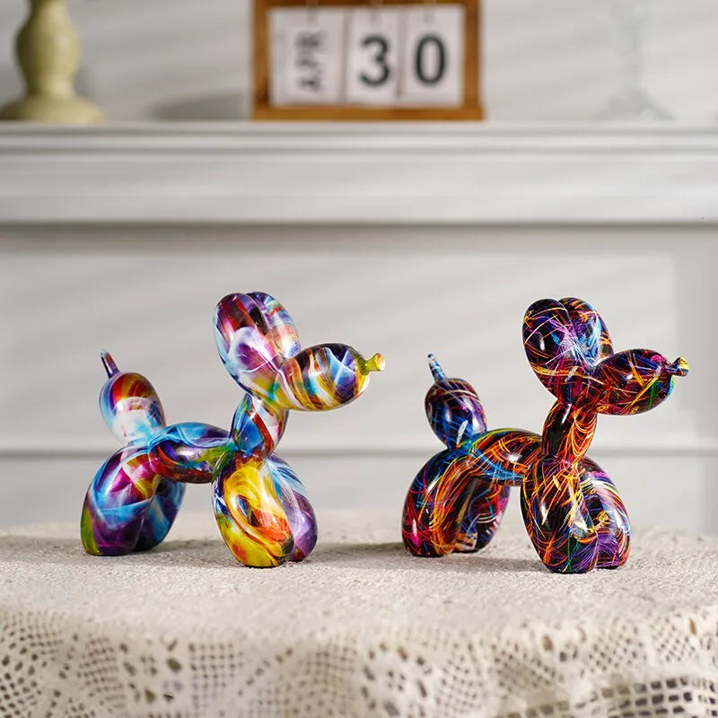 Colorful Resin Balloon Dog Figurine - Decorative Art Piece