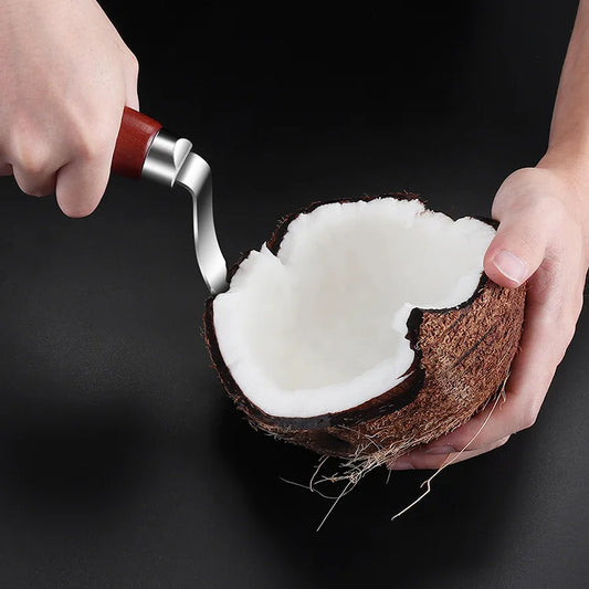 Double-Ended Stainless Coconut Opener with Wooden Handle