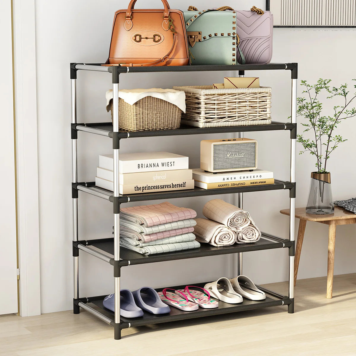 Black Metal Shoe Rack for Space-Saving Shoe Storage