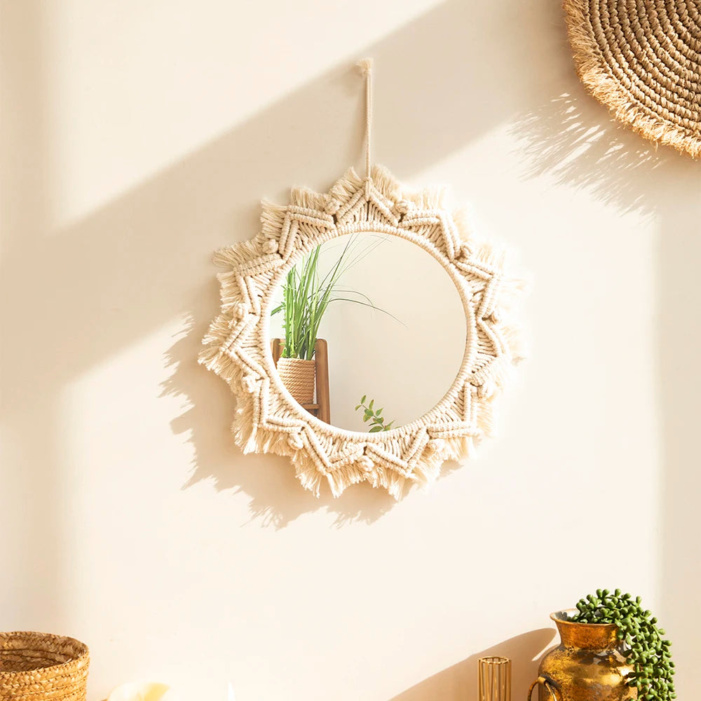 Boho Macrame Round Mirror for Aesthetic Decor