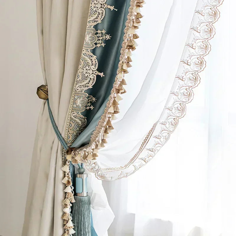 French Lace Luxury Blackout Curtains for Living Room and Bedroom