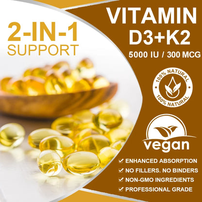 Vegan Vitamin D3+K2 Supplement for Bone and Skin Health