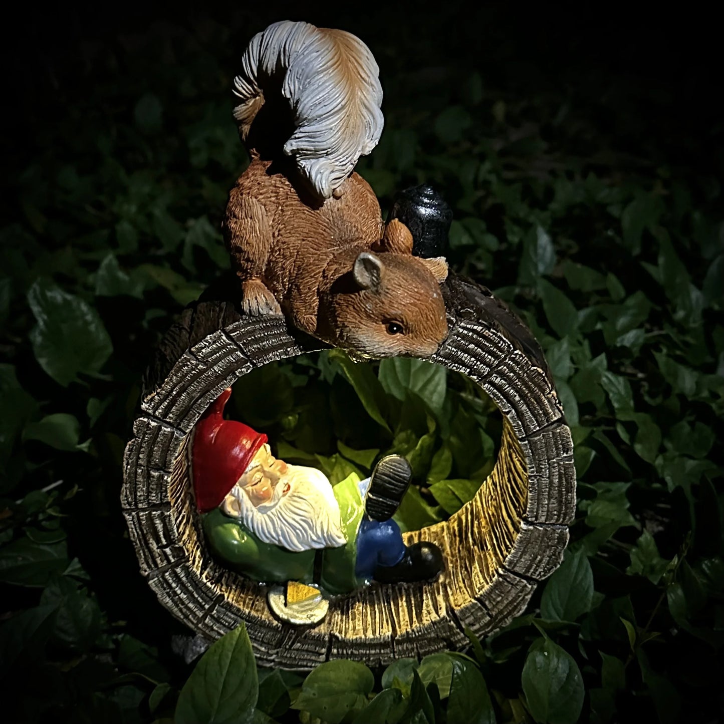 Solar Squirrel Elf Garden Statue Lamp