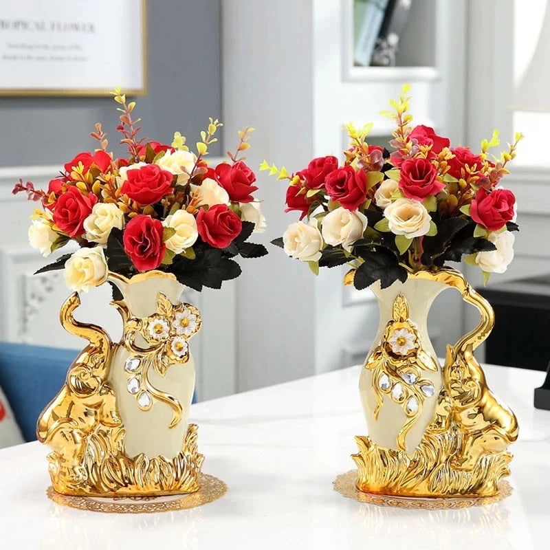 Light Luxury Gold Glass Vase for Modern Living Room"