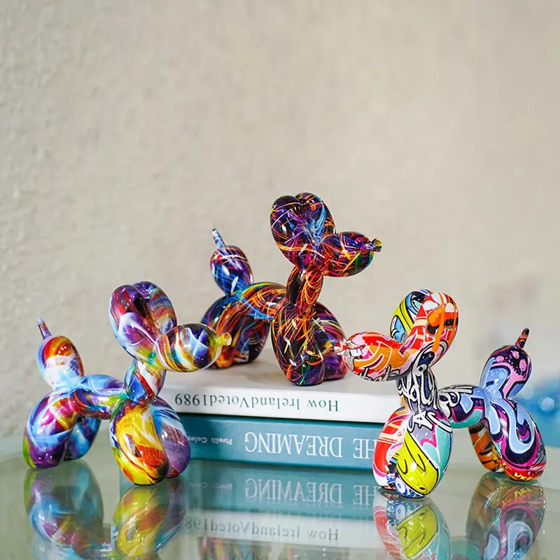 Colorful Resin Balloon Dog Figurine - Decorative Art Piece