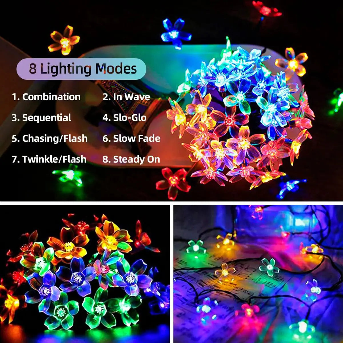 Solar String Flower Lights - 20/30/50/100 LEDs