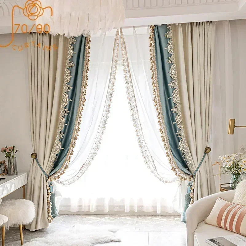 French Lace Luxury Blackout Curtains for Living Room and Bedroom