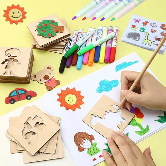 Wooden Drawing Stencils Kit for Kids