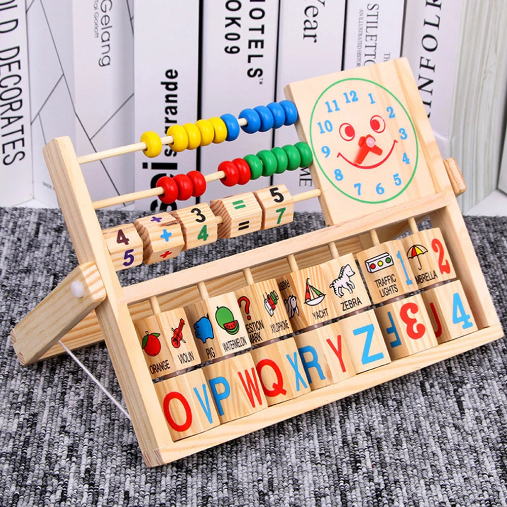 Preschool Wooden Abacus: Counting, Alphabet, Clock Toy