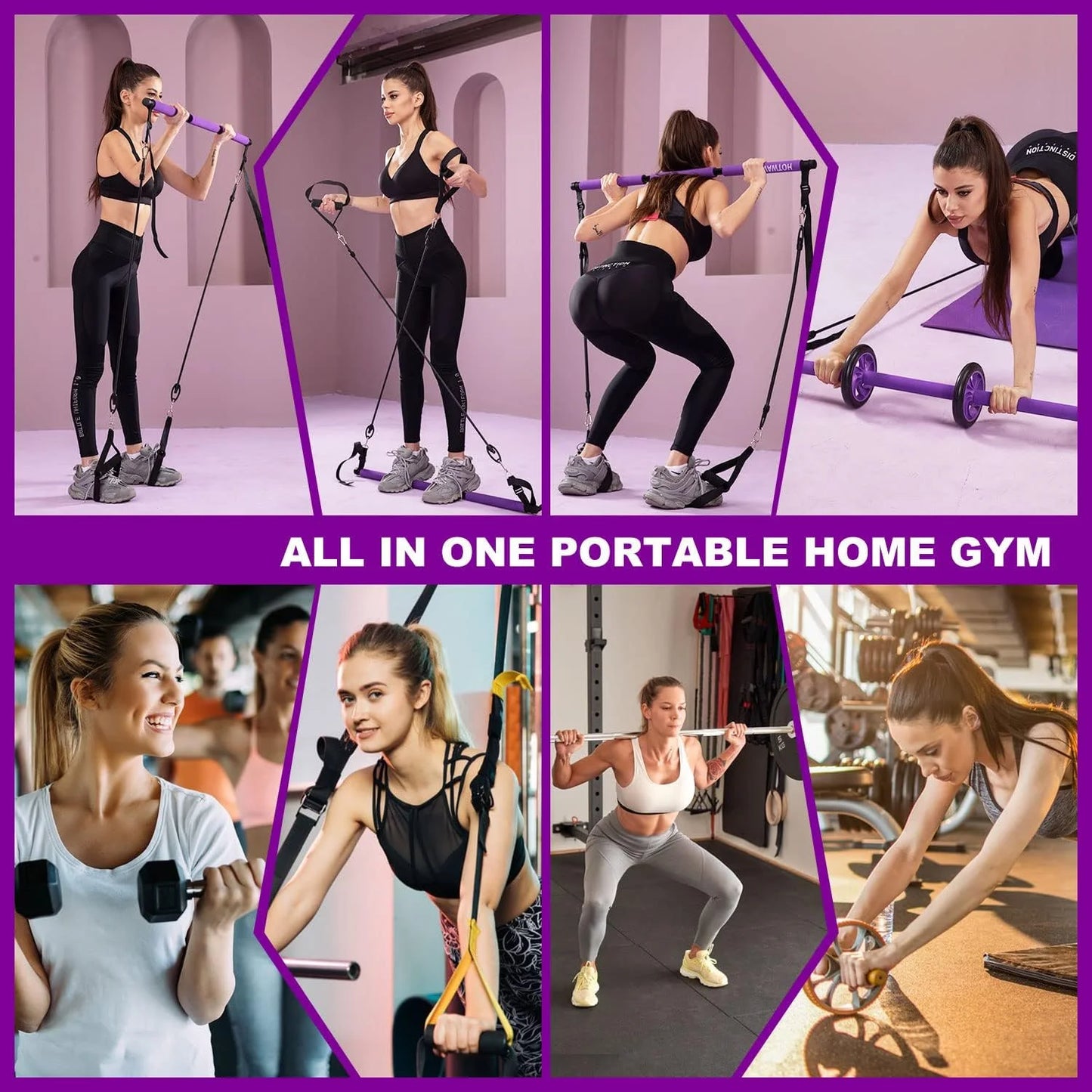 Portable Home Gym Pilates Bar Kit with Resistance Bands