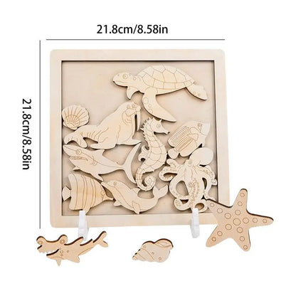 Animal Creatures Coloring Wooden Puzzles for Kids