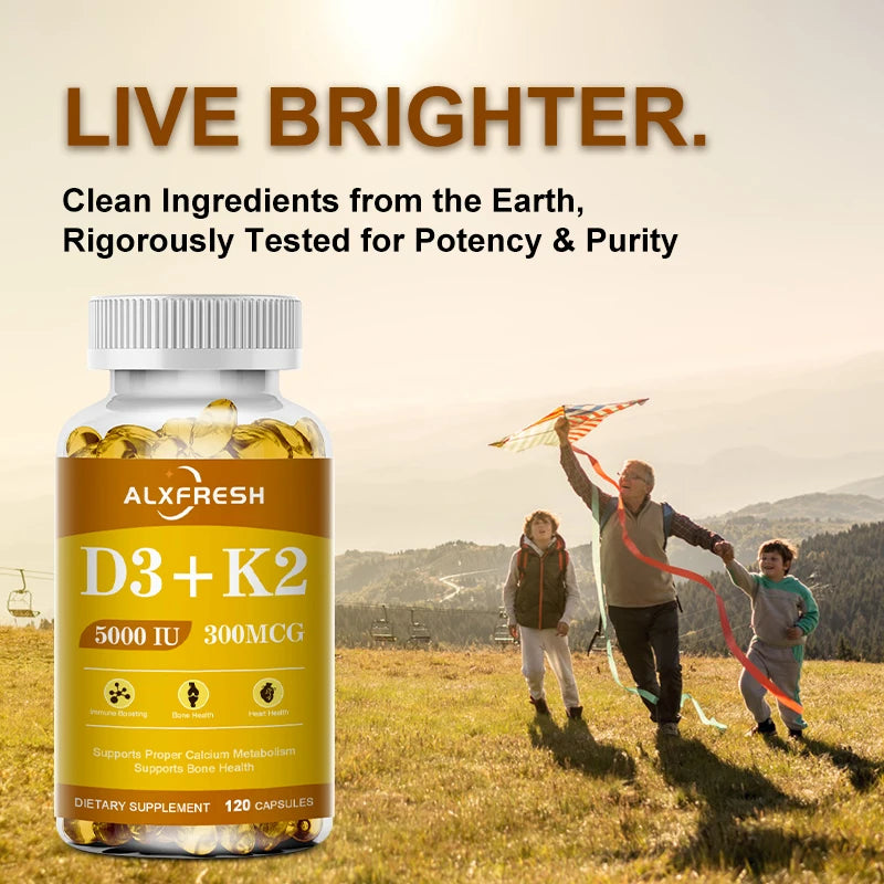 Vegan Vitamin D3+K2 Supplement for Bone and Skin Health