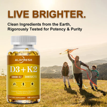 Vegan Vitamin D3+K2 Supplement for Bone and Skin Health