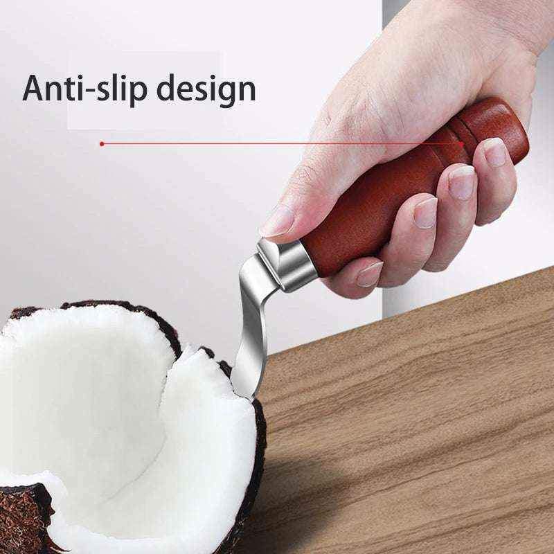 Double-Ended Stainless Coconut Opener with Wooden Handle