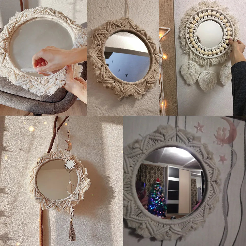 Boho Macrame Round Mirror for Aesthetic Decor