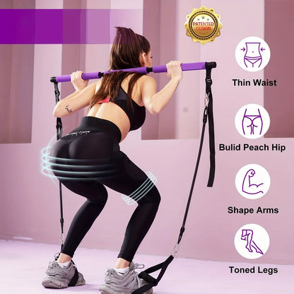 Portable Home Gym Pilates Bar Kit with Resistance Bands