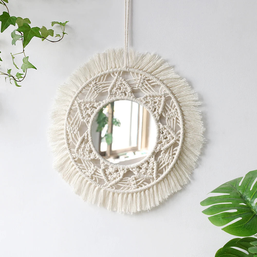 Boho Macrame Round Mirror for Aesthetic Decor