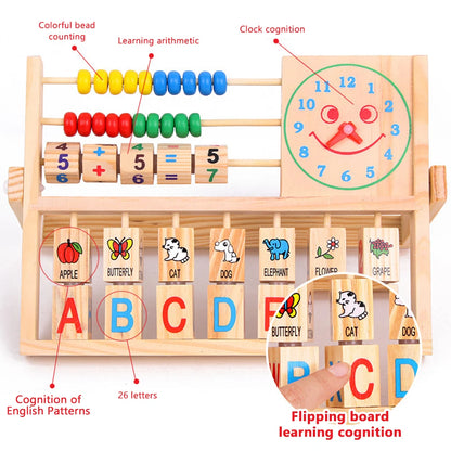 Preschool Wooden Abacus: Counting, Alphabet, Clock Toy