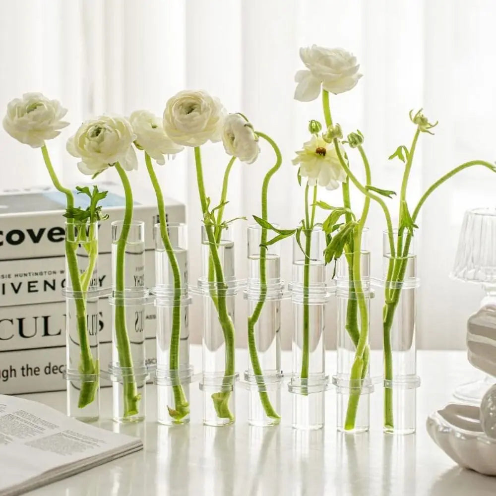 Hinged Glass Test Tube Flower Vase Set for Home Decor