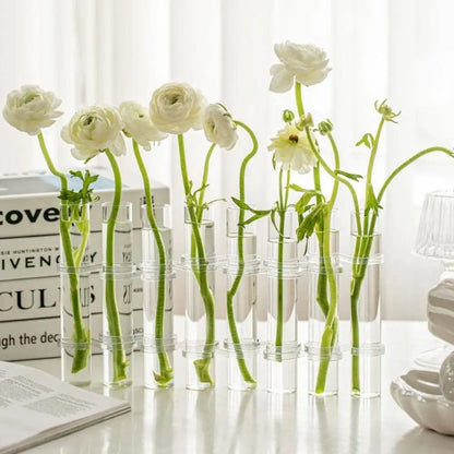 Hinged Glass Test Tube Flower Vase Set for Home Decor