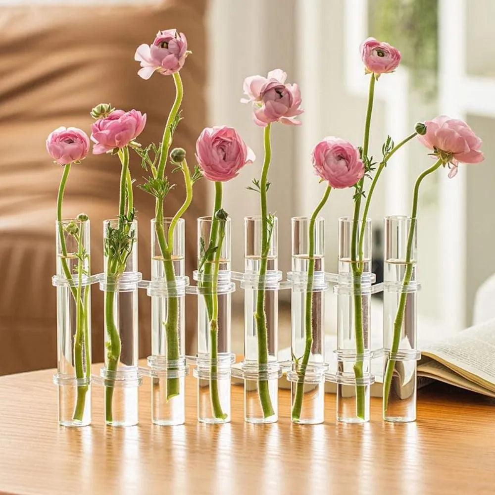 Hinged Glass Test Tube Flower Vase Set for Home Decor