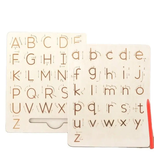 Double-Sided Wooden Alphabet Tracing Board for Toddlers