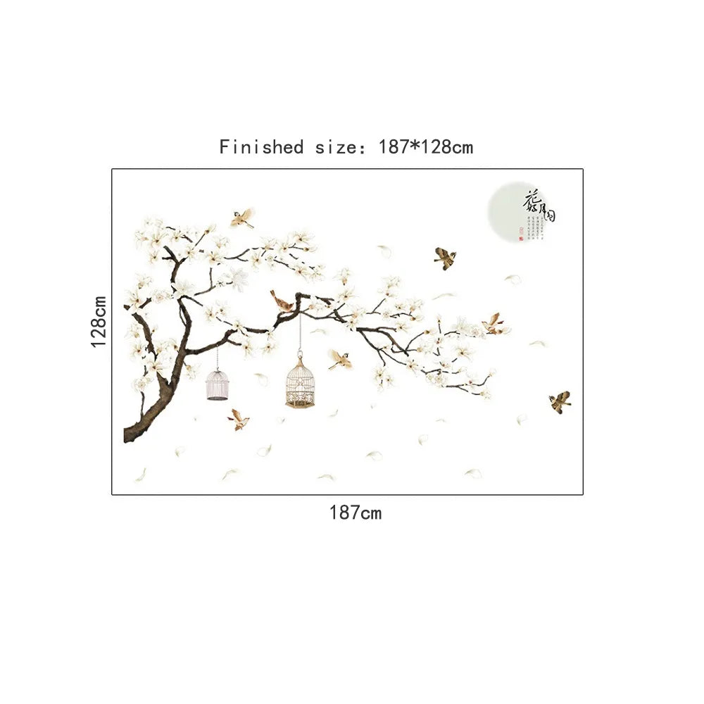 Large Tree Wall Stickers with Birds and Flowers