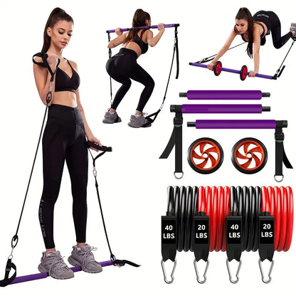 Portable Home Gym Pilates Bar Kit with Resistance Bands