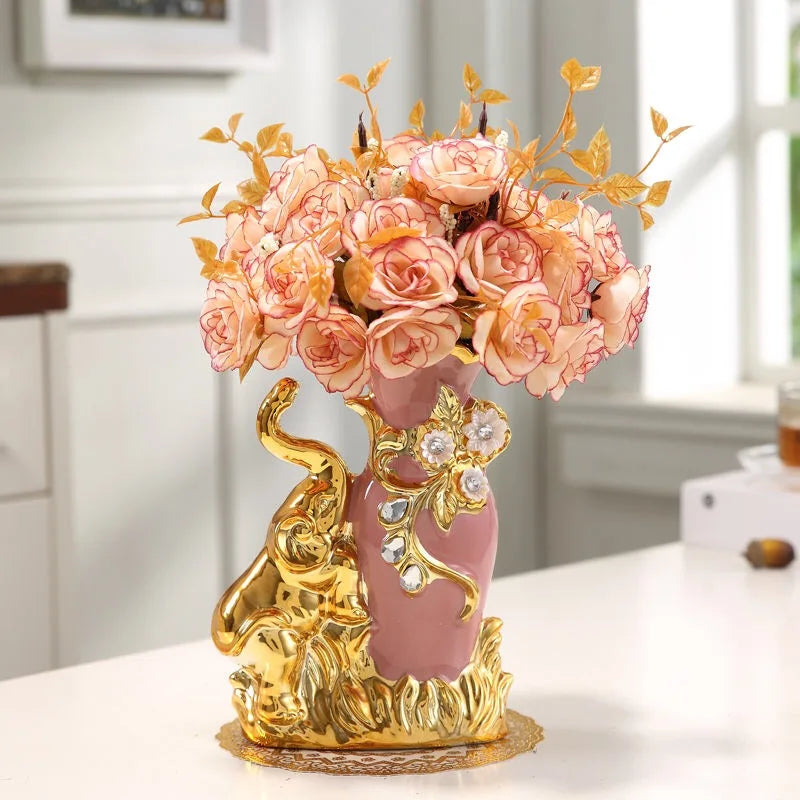 Light Luxury Gold Glass Vase for Modern Living Room"