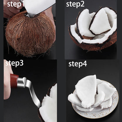 Double-Ended Stainless Coconut Opener with Wooden Handle