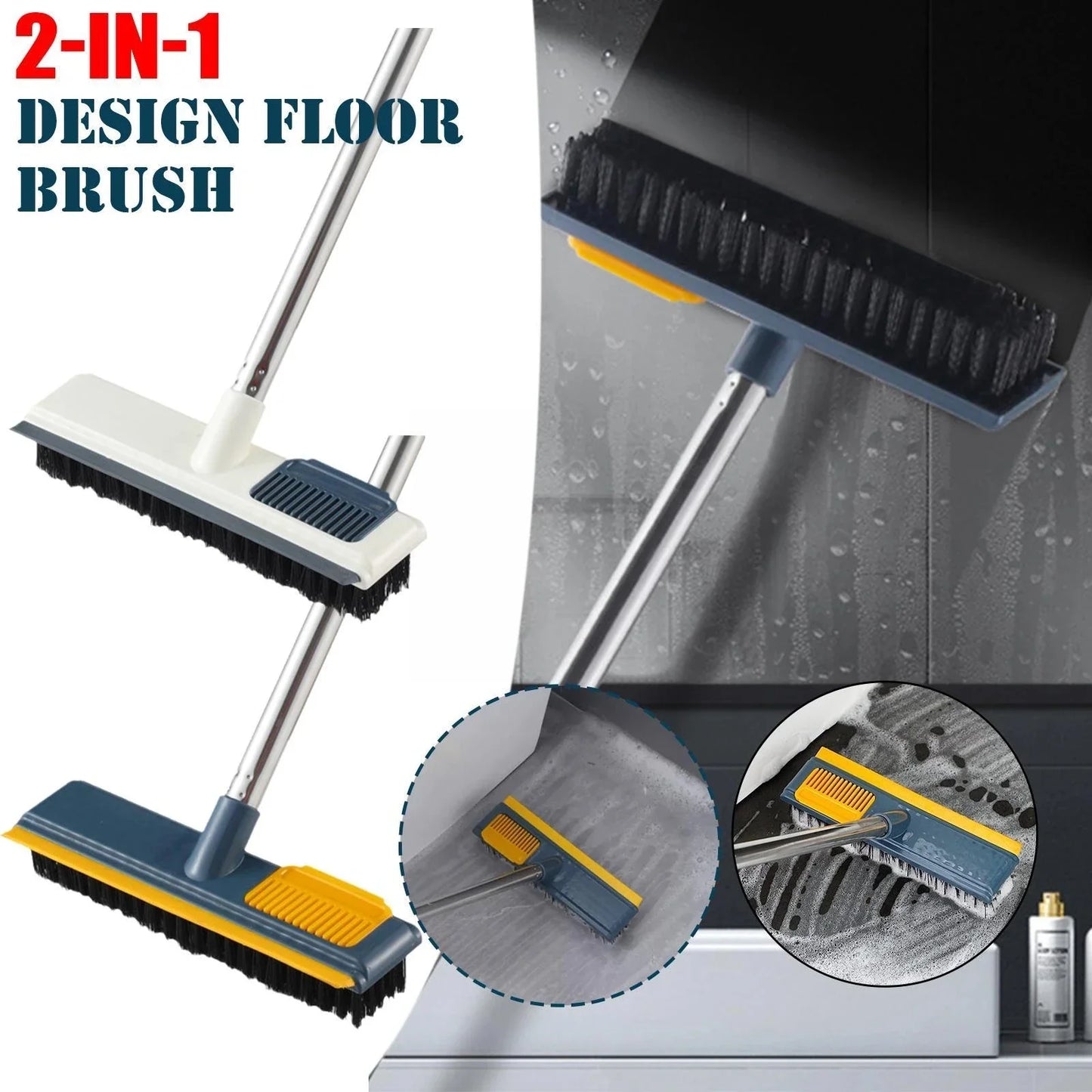 2-in-1 Floor Scrub Brush with Adjustable Long Handle