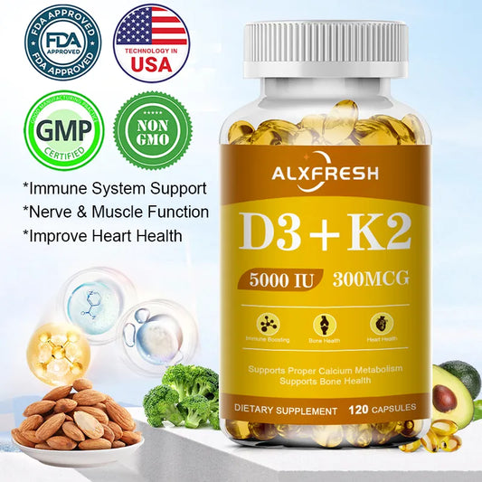 Vegan Vitamin D3+K2 Supplement for Bone and Skin Health