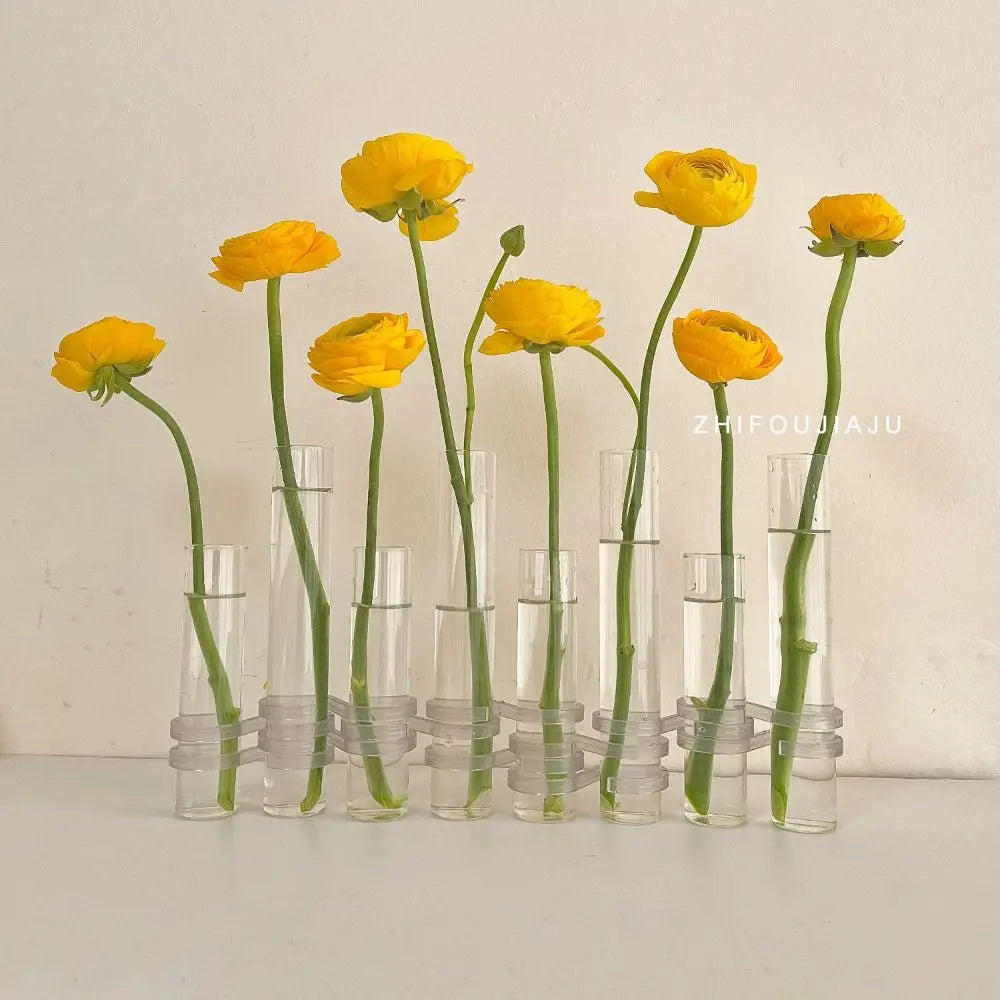 Hinged Glass Test Tube Flower Vase Set for Home Decor