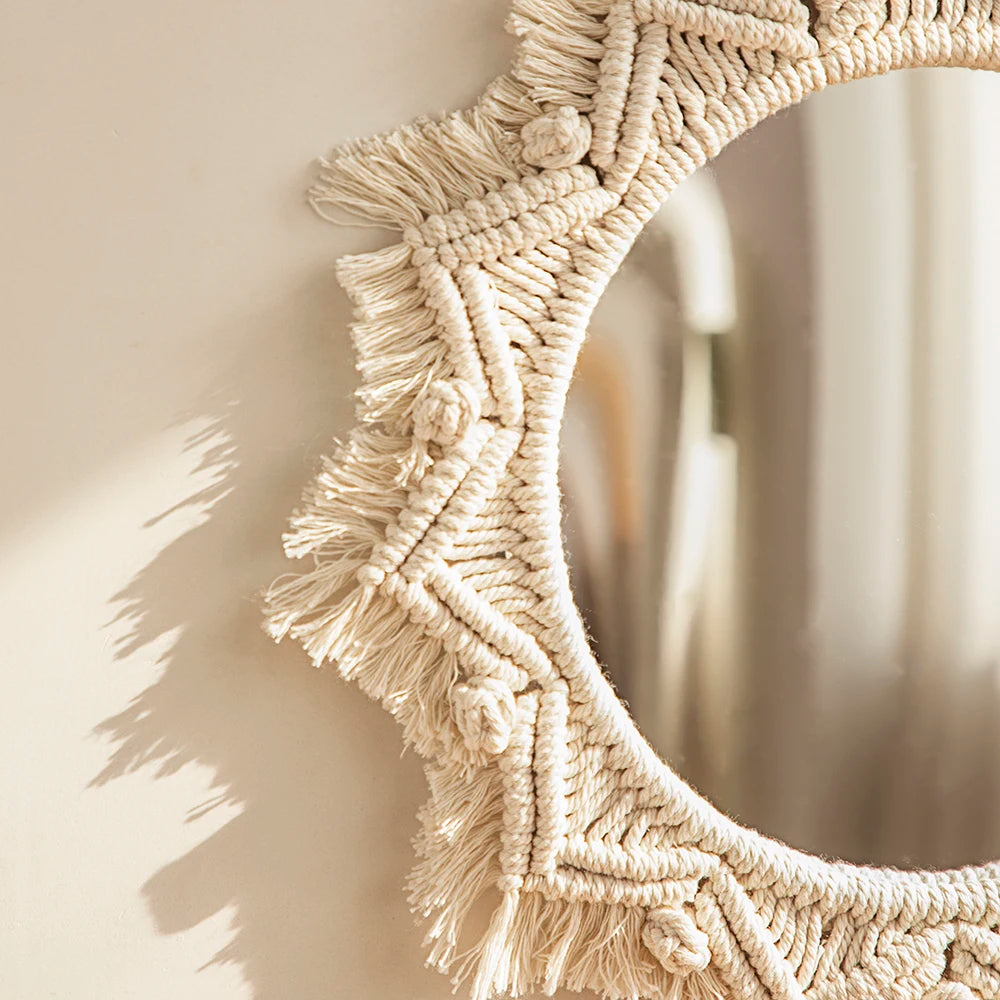 Boho Macrame Round Mirror for Aesthetic Decor